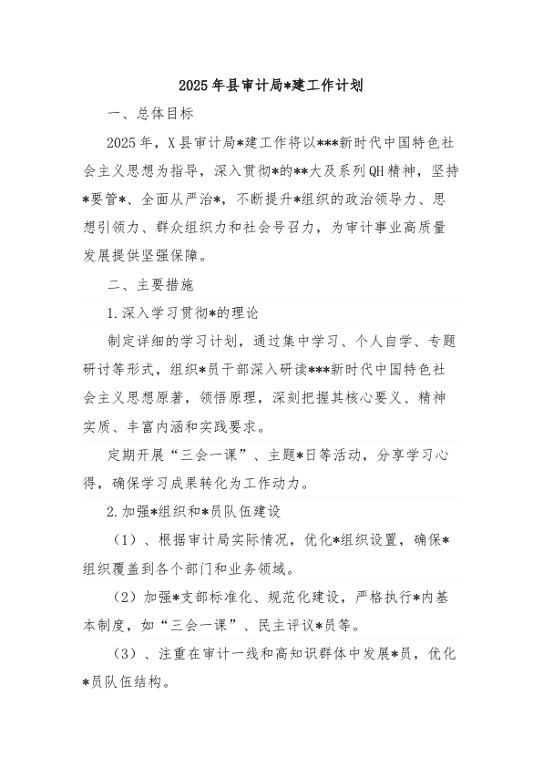 2025年县审计局D建工作计划 第 1 页